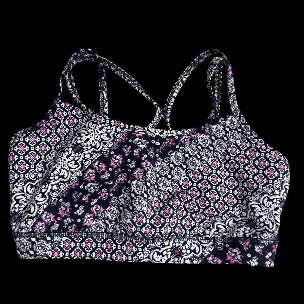 GAIAM Black and Pink Patterned Sports Bra